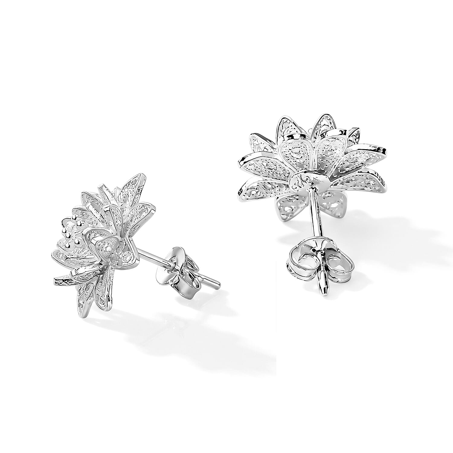 Filigree Star Flower Stud Earrings in Sterling Silver 3.95 Grams