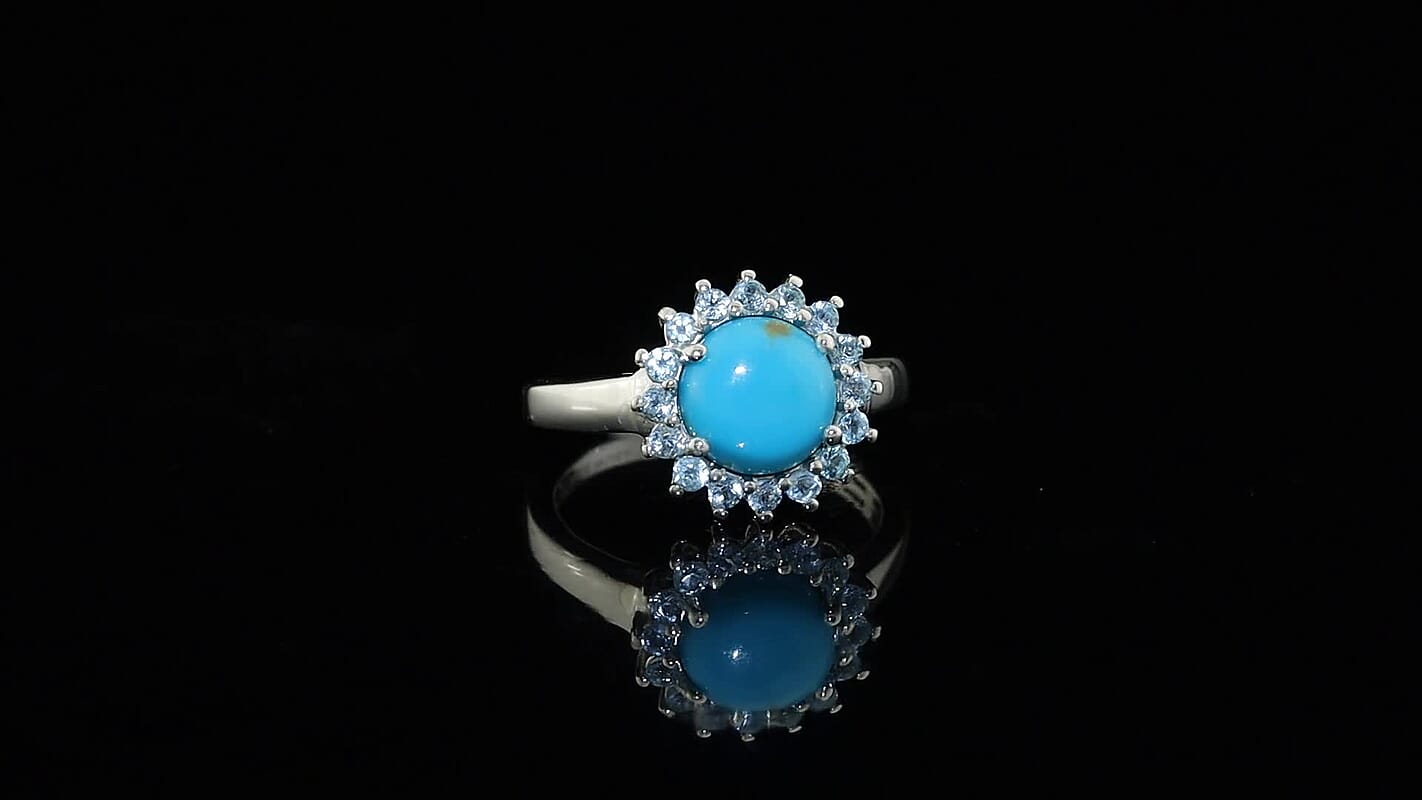 D''Joy AAA Sonoran Turquoise, Blue Apatite Ring in Rhodium Over Sterling Silver (Size 5.0) 2.20 ctw