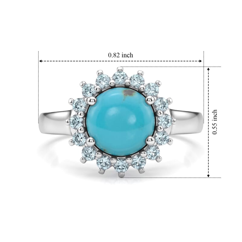 D'Joy AAA Sonoran Turquoise and Blue Apatite 2.20 ctw Halo Ring in Rhodium Over Sterling Silver (Size 5.0)
