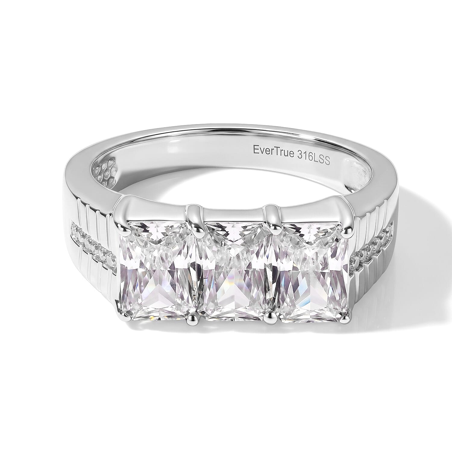 EverTrue Simulated Diamond 3 Stone Ring in Stainless Steel (Size 9.0)