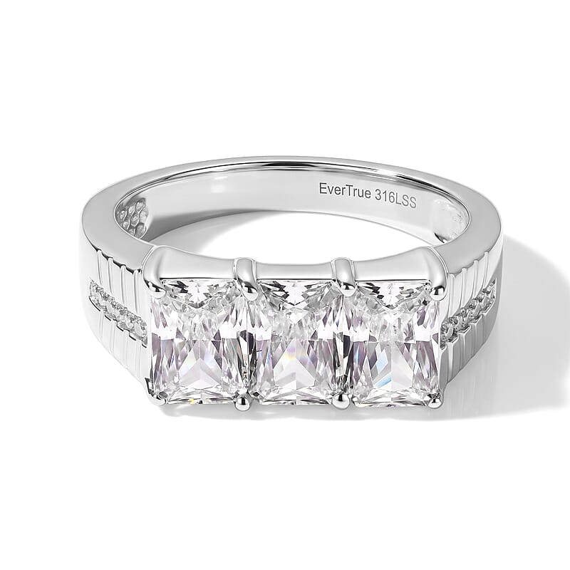 EverTrue Simulated Diamond 3 Stone Ring in Stainless Steel (Size 9.0)