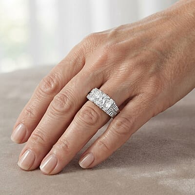 EverTrue Simulated Diamond 3 Stone Ring in Stainless Steel (Size 9.0)