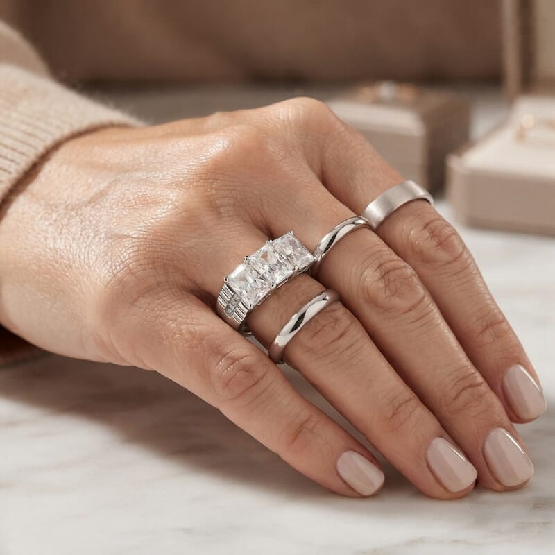 EverTrue Simulated Diamond Men's Ring in Stainless Steel (Size 9.0)
