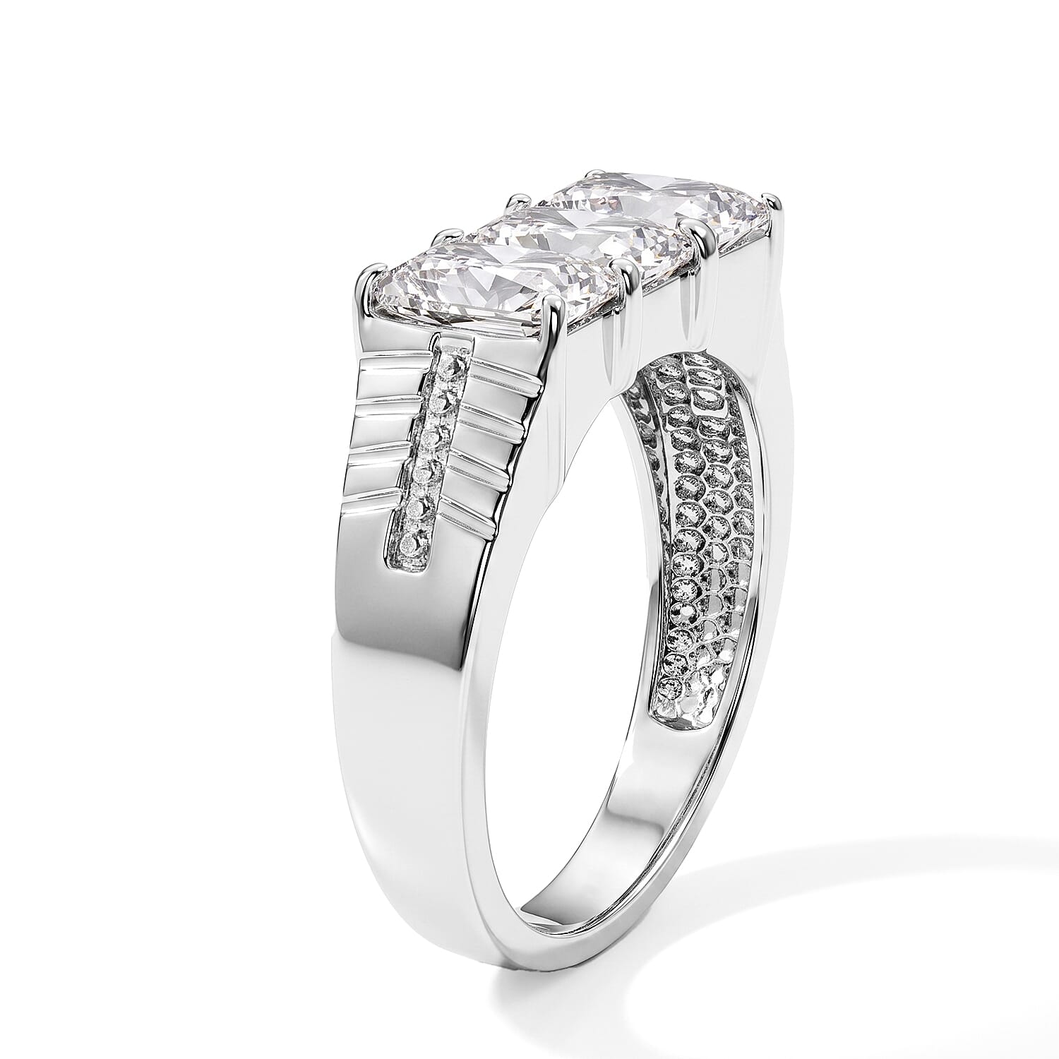 EverTrue Simulated Diamond 3 Stone Ring in Stainless Steel (Size 9.0)