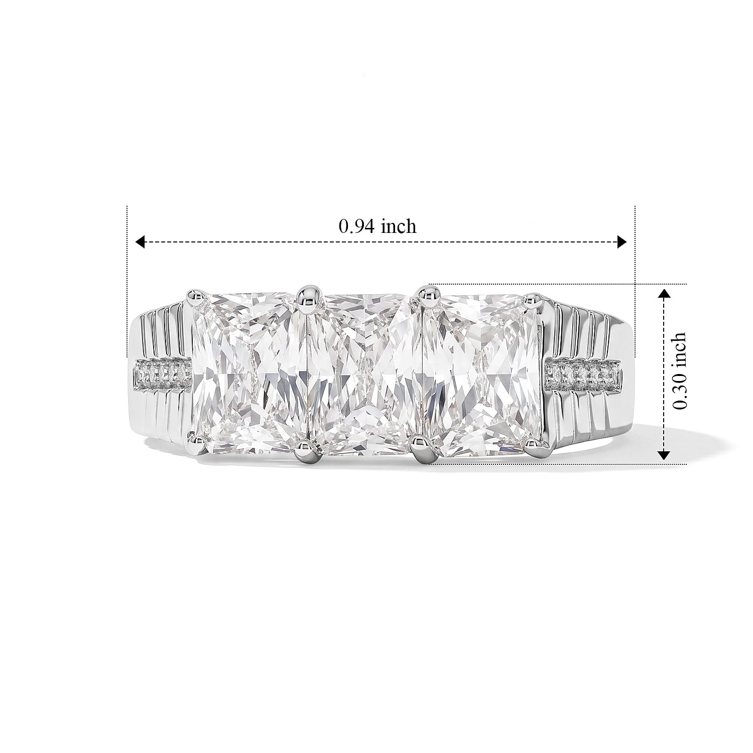 EverTrue Simulated Diamond 3 Stone Ring in Stainless Steel (Size 9.0)