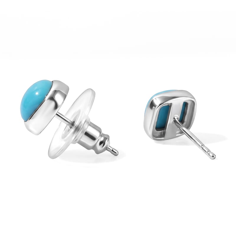 D'Joy AAA Sonoran Turquoise 2.30 ctw Stud Earrings in Rhodium Over Sterling Silver