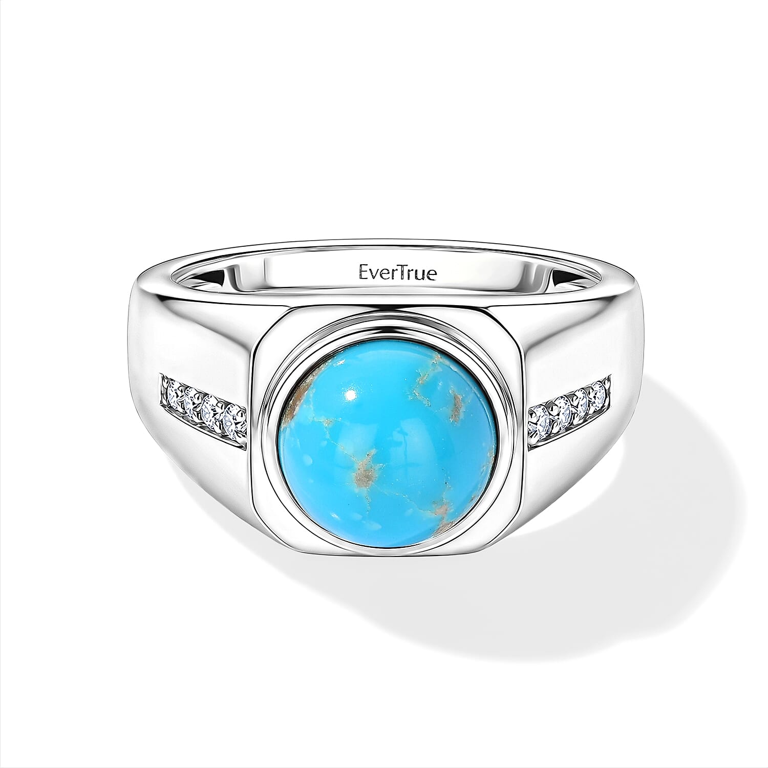 EverTrue Sonoran Turquoise , Moissanite Mens Ring in Platinum Bond (Size 9.0) 4.20 ctw
