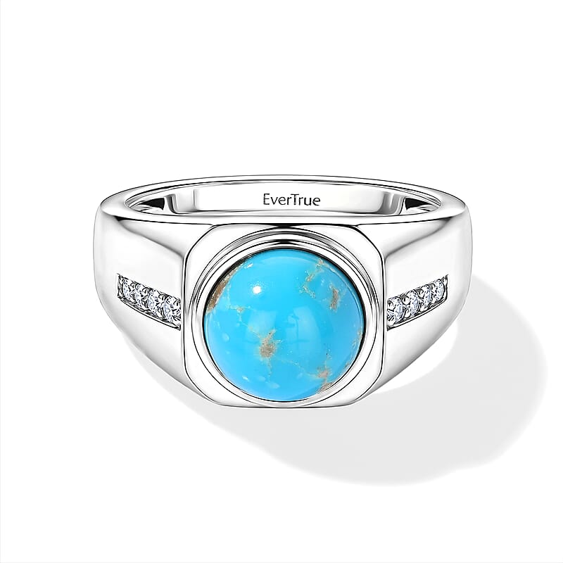 EverTrue AAA Sonoran Turquoise and Moissanite 3.65 ctw Men's Ring in Platinum Bond (Size 10.0)