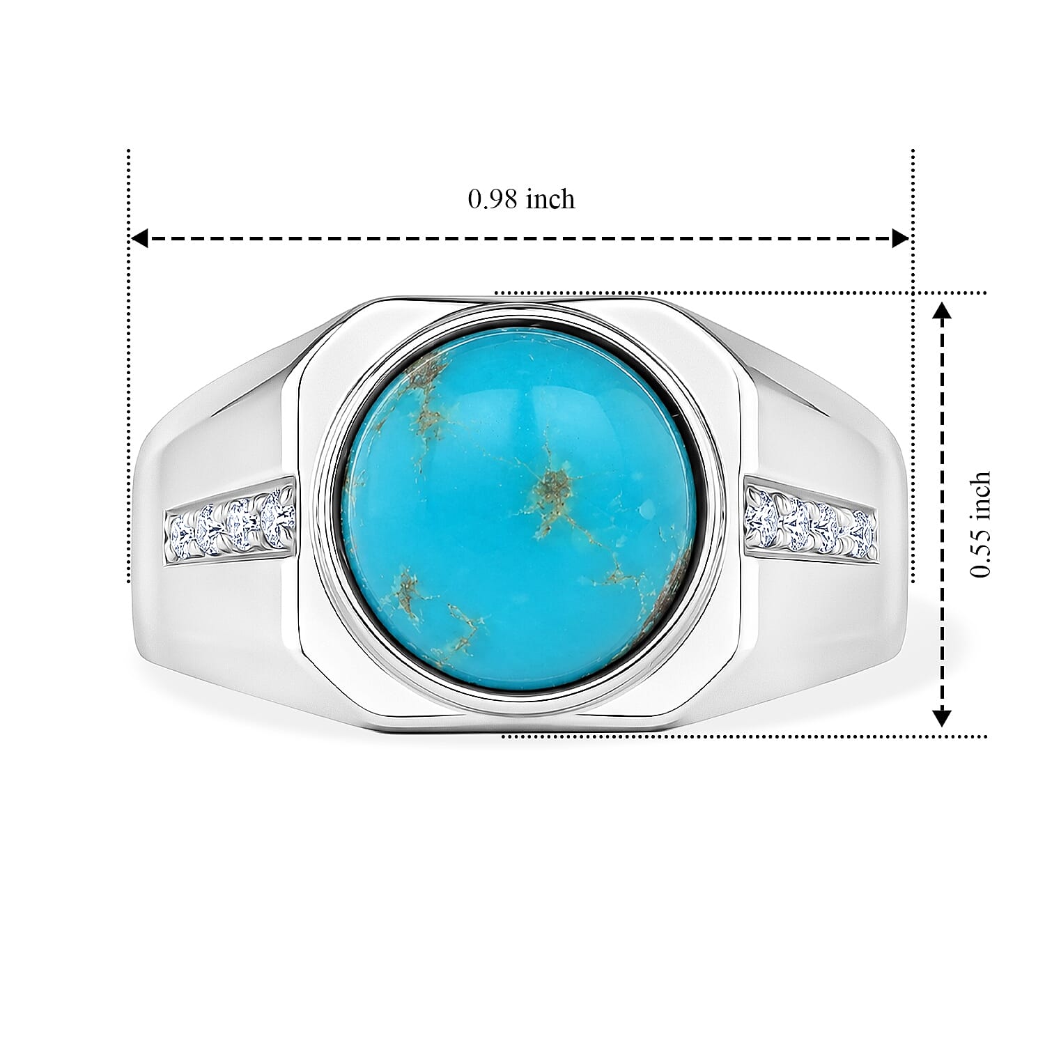EverTrue AAA Sonoran Turquoise and Moissanite 3.65 ctw Men's Ring in Platinum Bond (Size 10.0)