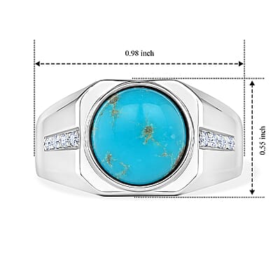 EverTrue AAA Sonoran Turquoise and Moissanite 3.65 ctw Men's Ring in Platinum Bond (Size 10.0)