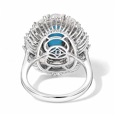 EverTrue AAA Sonoran Turquoise and Moissanite 3.65 ctw Men's Ring in Platinum Bond (Size 9.0)