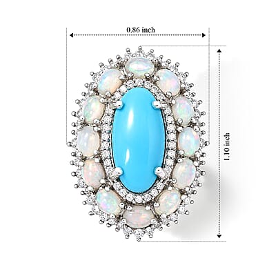 EverTrue AAA Sonoran Turquoise and Moissanite 3.65 ctw Men's Ring in Platinum Bond (Size 9.0)