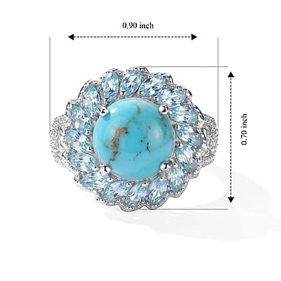 D'Joy AAA Sonoran Turquoise and Multi Gemstone 5.25 ctw Ring in Rhodium Over Sterling Silver (Size 6.0)