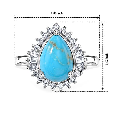D'Joy AAA Sonoran Turquoise and Moissanite 2.20 ctw Ring in Rhodium Over Sterling Silver (Size 5.0)