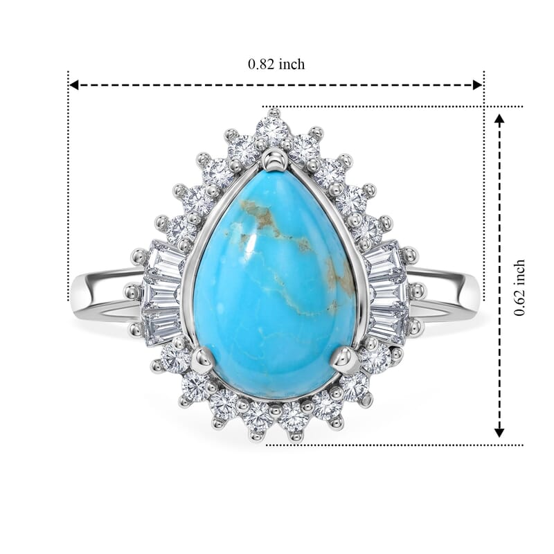 D'Joy AAA Sonoran Turquoise and Moissanite 2.20 ctw Crown Glow Ring in Rhodium Over Sterling Silver (Size 5.0)