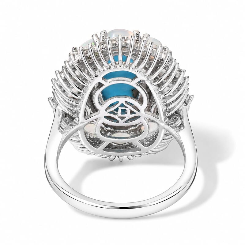 D'Joy AAA Sonoran Turquoise and Multi Gemstone 4.85 ctw Blue Majesty Ring in Rhodium Over Sterling Silver (Size 6.0)