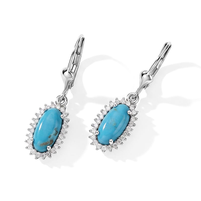 D'Joy AAA Sonoran Turquoise and Moissanite 2.70 ctw Earrings in Rhodium Over Sterling Silver