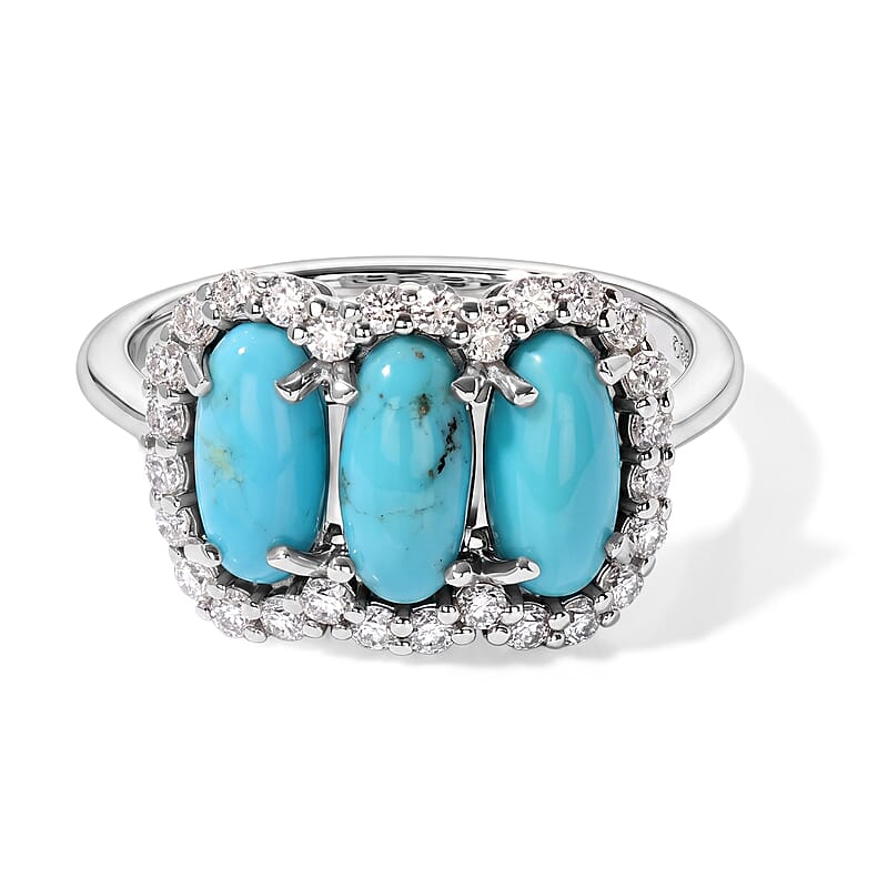 D'Joy AAA Sonoran Turquoise and Moissanite 2.35 ctw Ring in Rhodium Over Sterling Silver (Size 5.0)