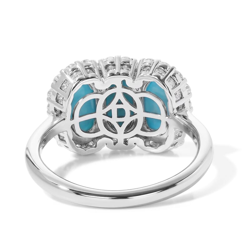 D'Joy AAA Sonoran Turquoise and Moissanite 2.35 ctw Triology Halo Ring in Rhodium Over Sterling Silver (Size 5.0)