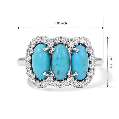 D'Joy AAA Sonoran Turquoise and Moissanite 2.35 ctw Ring in Rhodium Over Sterling Silver (Size 5.0)