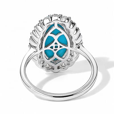 D'Joy AAA Sonoran Turquoise and Moissanite 4.90 ctw Ring in Rhodium Over Sterling Silver (Size 6.0)