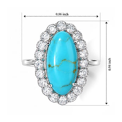 D'Joy AAA Sonoran Turquoise and Moissanite 4.90 ctw Ring in Rhodium Over Sterling Silver (Size 6.0)