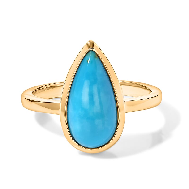 D'Joy AAA Sonoran Turquoise 2.65 ctw Azure Drop Ring in 18K Vermeil Yellow Gold Over Sterling Silver (Size 7.0)
