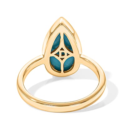 D'Joy AAA Sonoran Turquoise 2.65 ctw Azure Drop Ring in 18K Vermeil Yellow Gold Over Sterling Silver (Size 7.0)