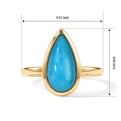D'Joy AAA Sonoran Turquoise 2.65 ctw Azure Drop Ring in 18K Vermeil Yellow Gold Over Sterling Silver (Size 7.0)