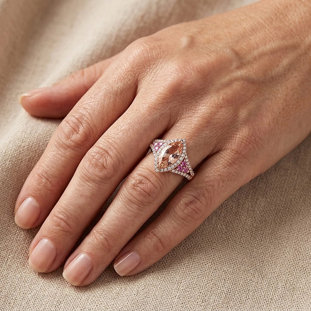 D'Joy Premium Marropino Morganite and Multi Gemstone 2.15 ctw Ring in 18K Vermeil Rose Gold Over Sterling Silver (Size 6.0)