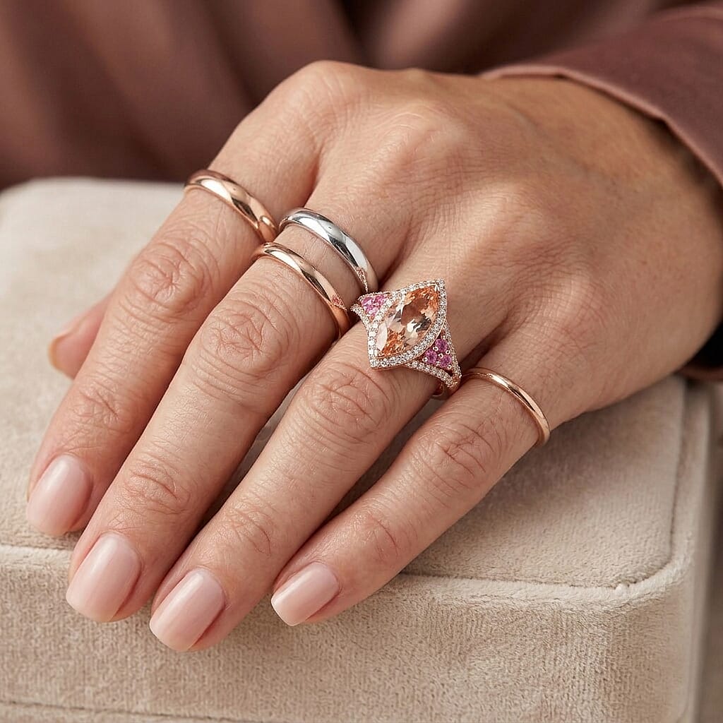 D'Joy Premium Marropino Morganite and Multi Gemstone 2.15 ctw Ring in 18K Vermeil Rose Gold Over Sterling Silver (Size 6.0)
