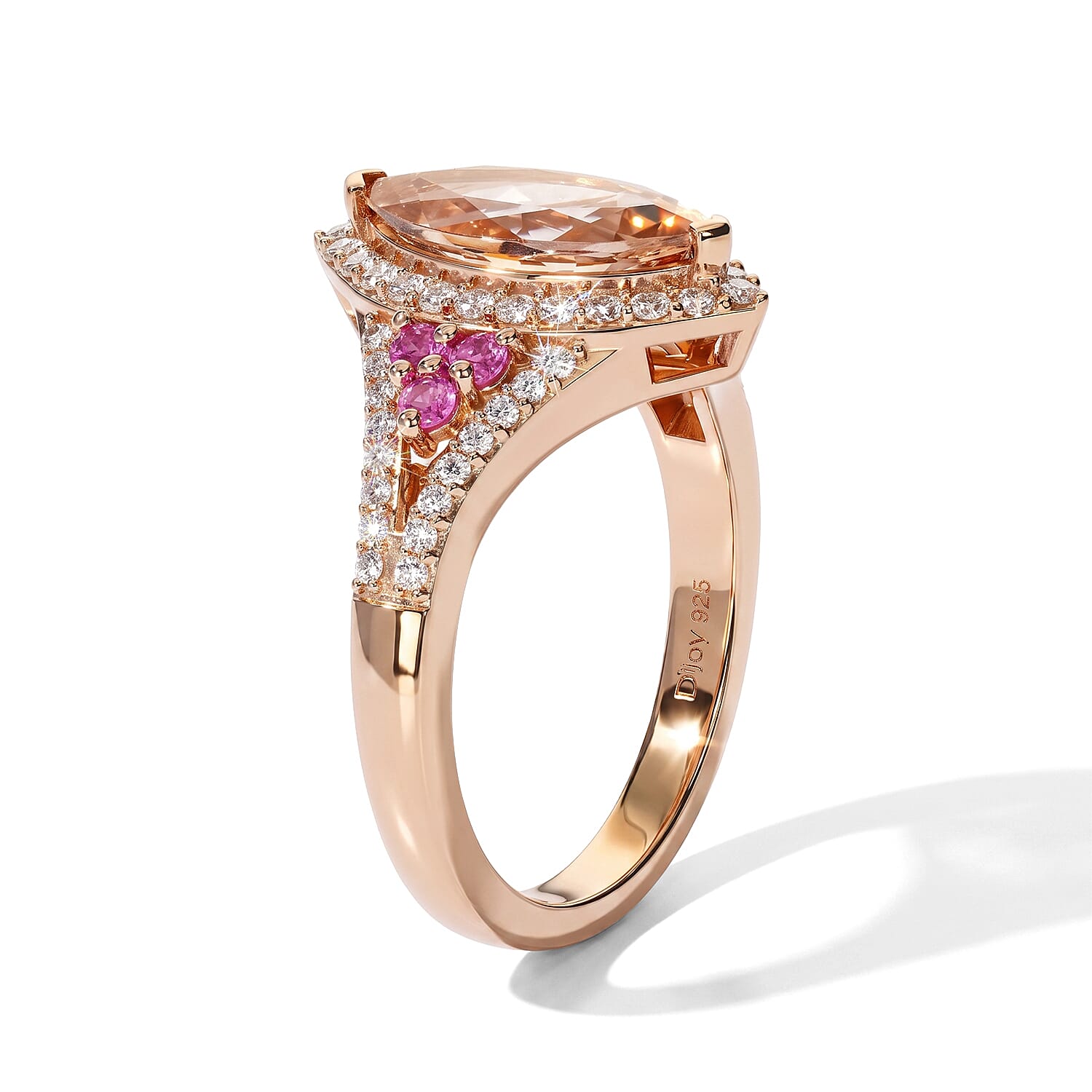 D'Joy Premium Marropino Morganite and Multi Gemstone 2.15 ctw Ring in 18K Vermeil Rose Gold Over Sterling Silver (Size 6.0)