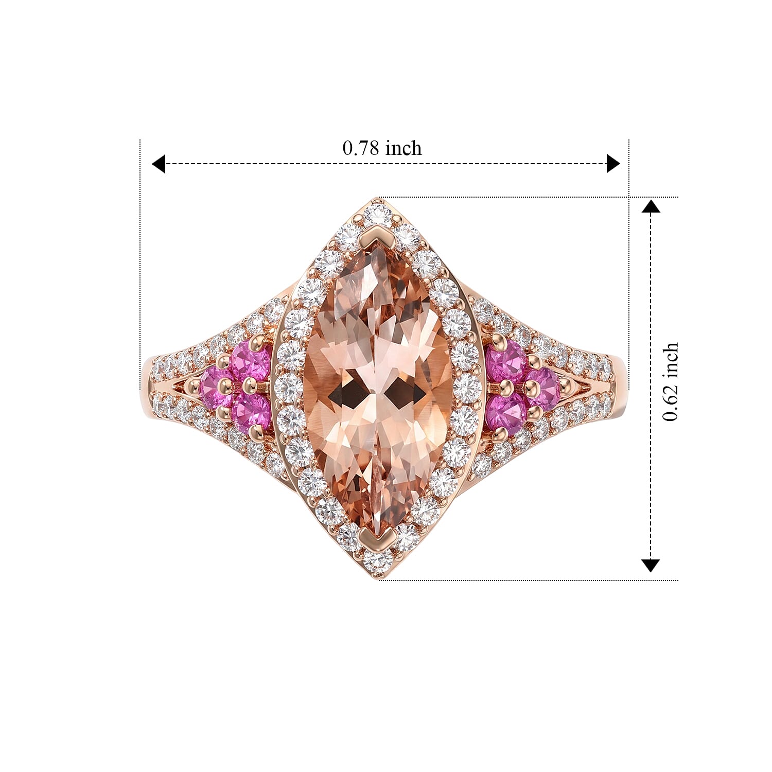 D'Joy Premium Marropino Morganite and Multi Gemstone 2.15 ctw Ring in 18K Vermeil Rose Gold Over Sterling Silver (Size 6.0)