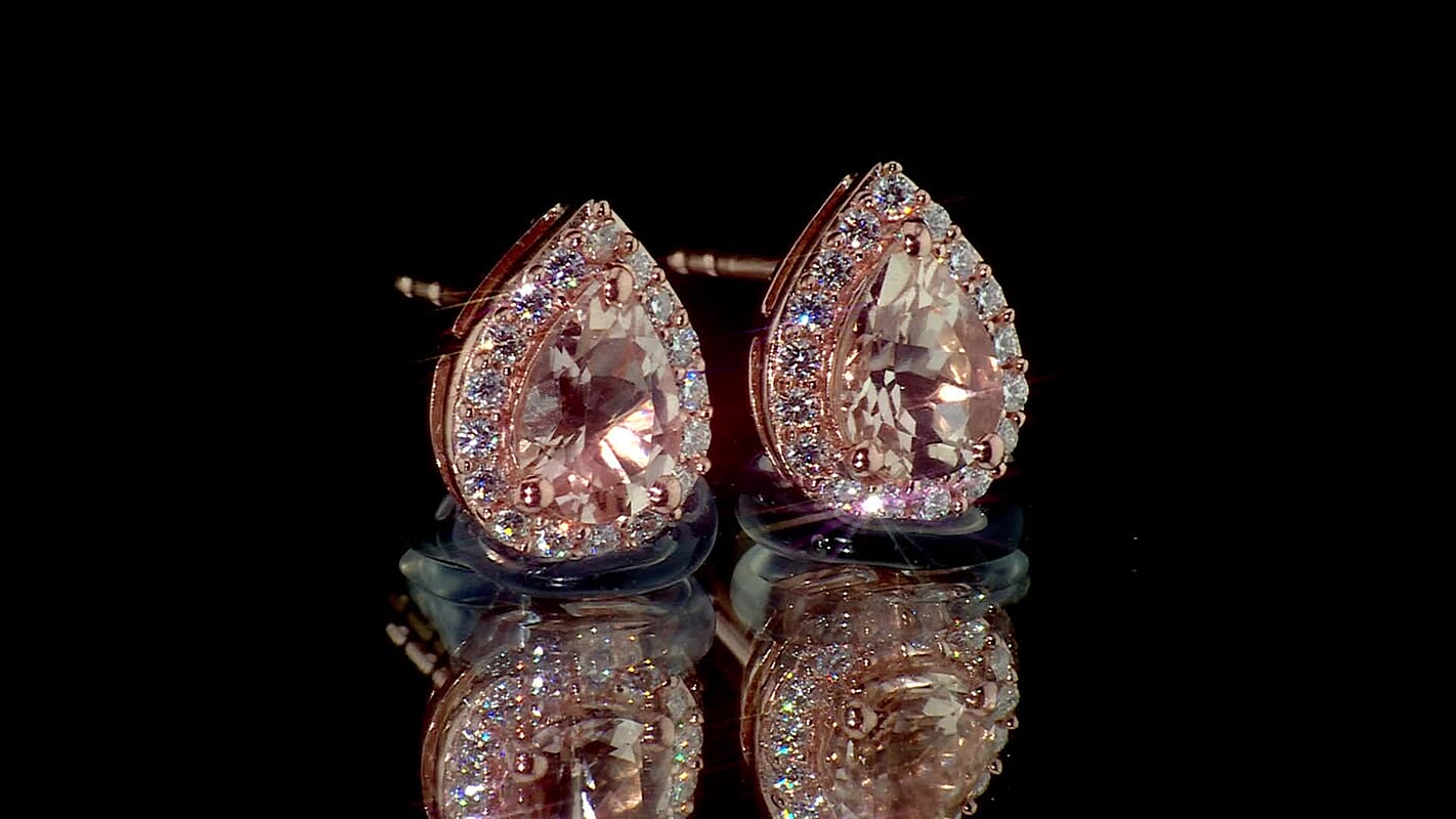 D''Joy Premium Marropino Morganite and Moissanite 1.60 ctw Earrings in 18K Vermeil Rose Gold Over Sterling Silver