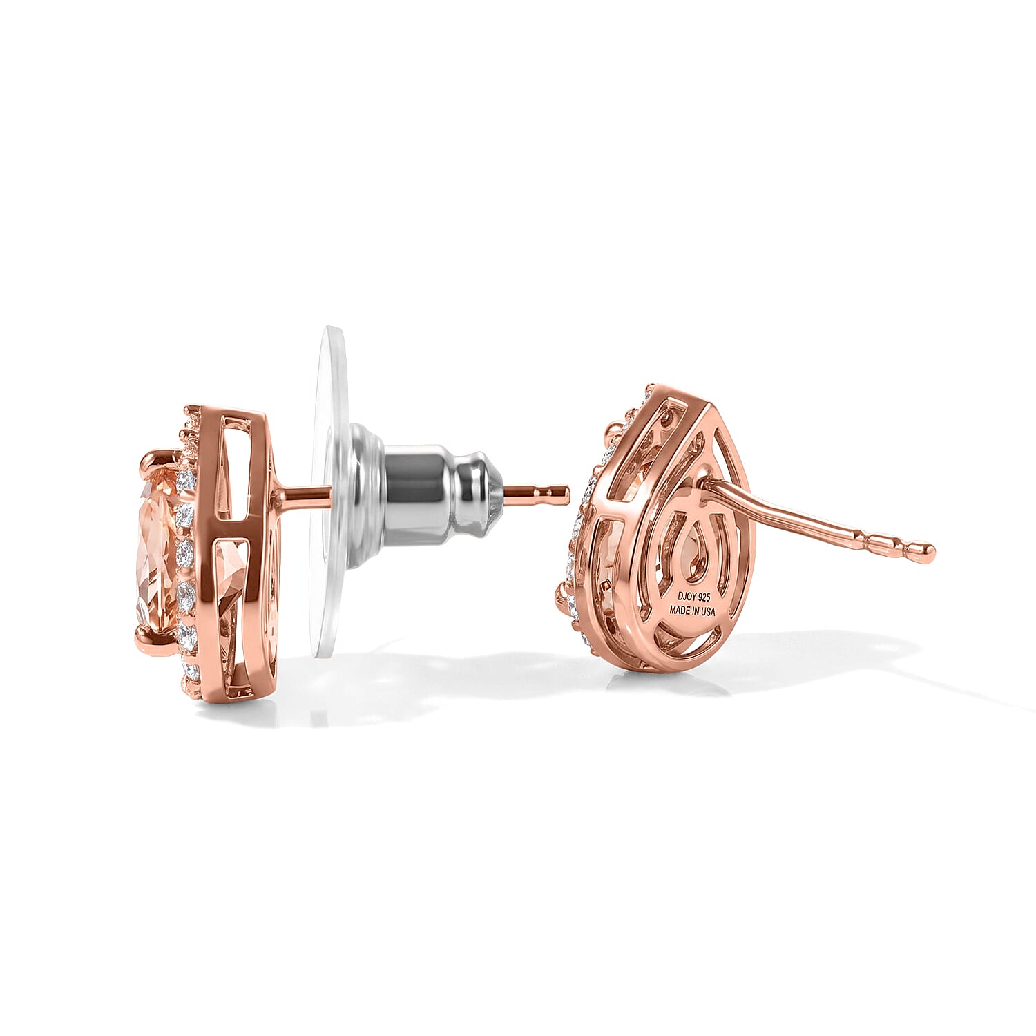 D'Joy Premium Marropino Morganite and Moissanite 1.60 ctw Earrings in 18K Vermeil Rose Gold Over Sterling Silver