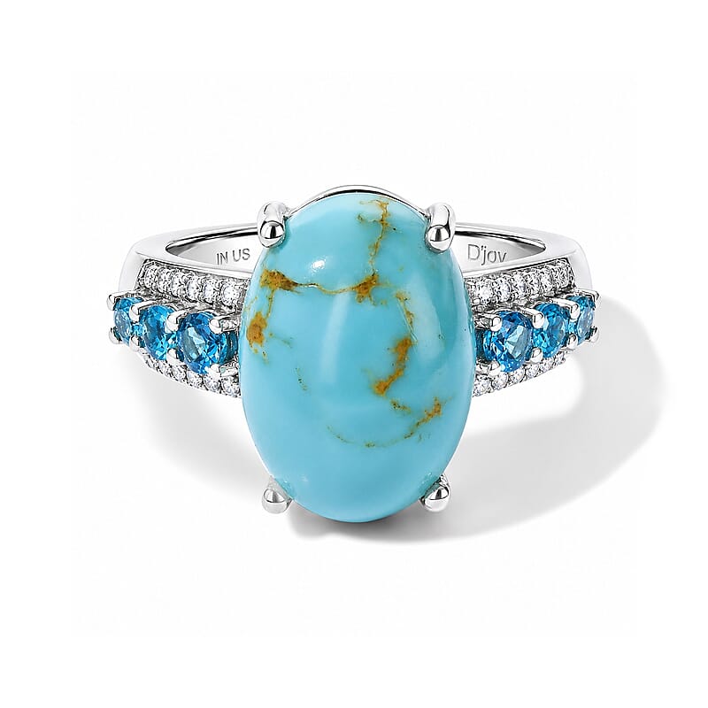 D'Joy AAA Sonoran Turquoise and Multi Gemstone 5.50 ctw Ring in Rhodium Over Sterling Silver (Size 6.0)
