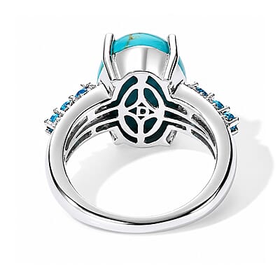 D'Joy AAA Sonoran Turquoise and Multi Gemstone 5.50 ctw Ring in Rhodium Over Sterling Silver (Size 6.0)