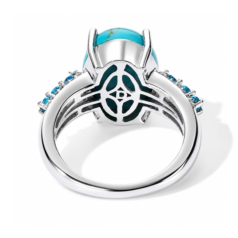D'Joy AAA Sonoran Turquoise and Multi Gemstone 5.50 ctw Blue Essence Ring in Rhodium Over Sterling Silver (Size 6.0)