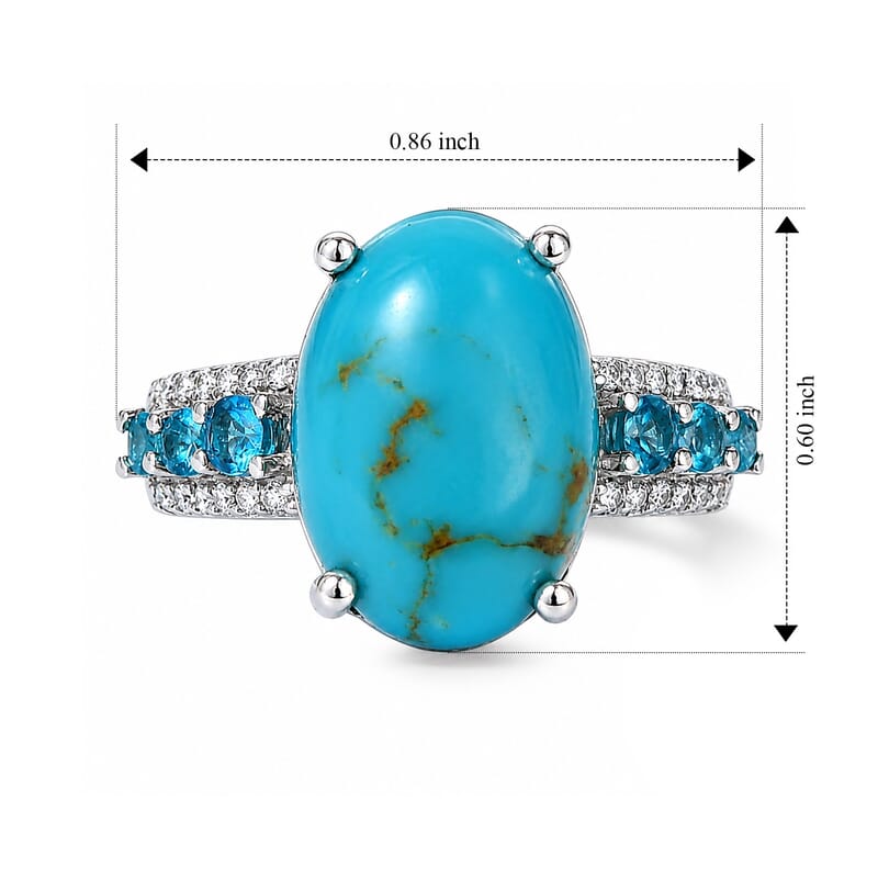 D'Joy AAA Sonoran Turquoise and Multi Gemstone 5.50 ctw Blue Essence Ring in Rhodium Over Sterling Silver (Size 6.0)