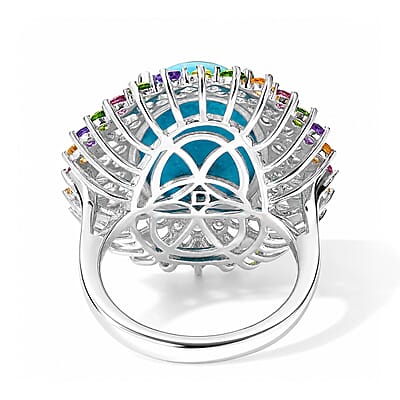 D'Joy AAA Sonoran Turquoise, Multi Gemstone 9.75 ctw Ring in Rhodium Over Sterling Silver (Size 6.0)