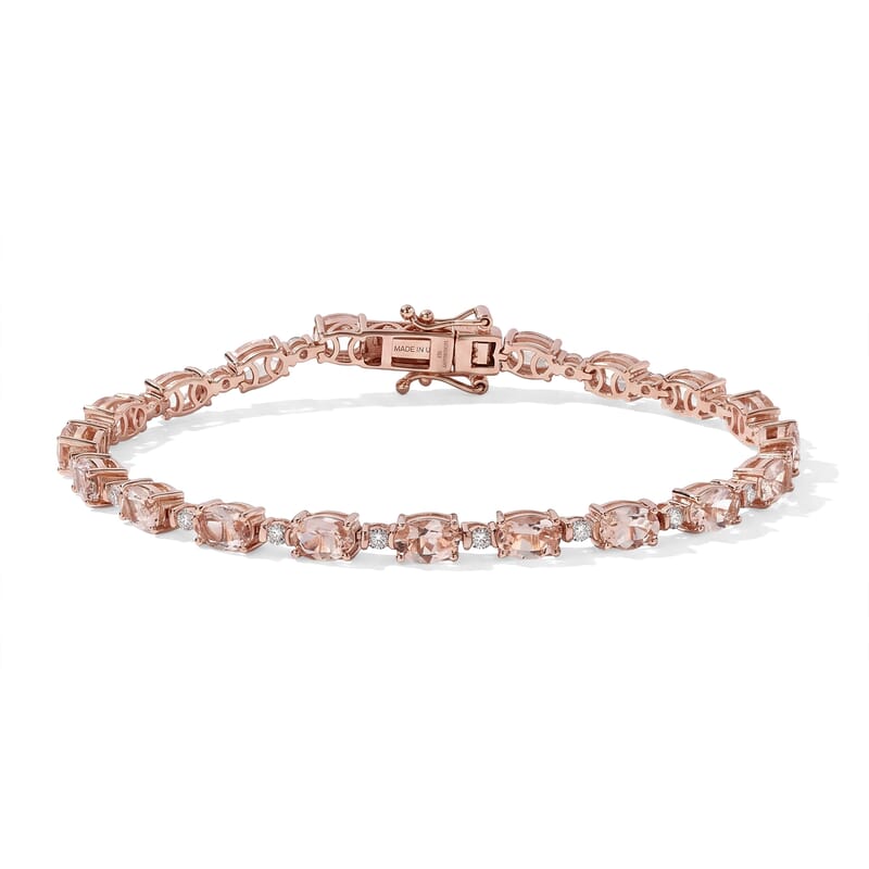 Premium Marropino Morganite and Luxuriant Lab Grown Diamond G-H SI 8.40 ctw Bracelet in 18K Vermeil Rose Gold Over Sterling Silver (7.25 In)