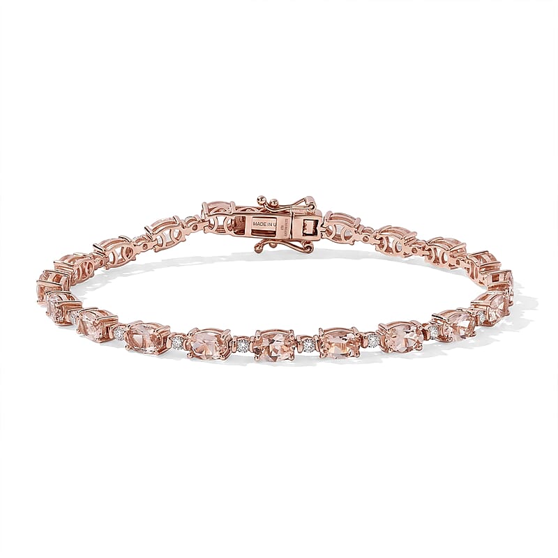 Premium Marropino Morganite and Luxuriant Lab Grown Diamond G-H SI 8.40 ctw Bracelet in 18K Vermeil Rose Gold Over Sterling Silver (7.25 In)