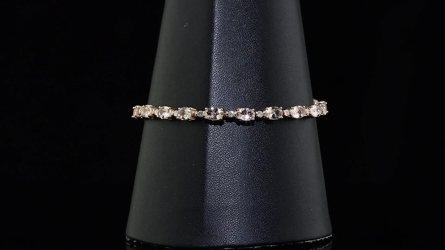 Premium Marropino Morganite and Luxuriant Lab Grown Diamond G-H SI 8.40 ctw Bracelet in 18K Vermeil Rose Gold Over Sterling Silver (7.25 In)