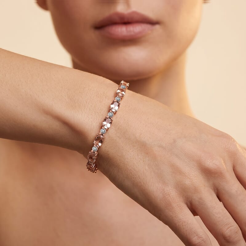 Premium Marropino Morganite and Luxuriant Lab Grown Diamond G-H SI 8.40 ctw Bracelet in 18K Vermeil Rose Gold Over Sterling Silver (7.25 In)