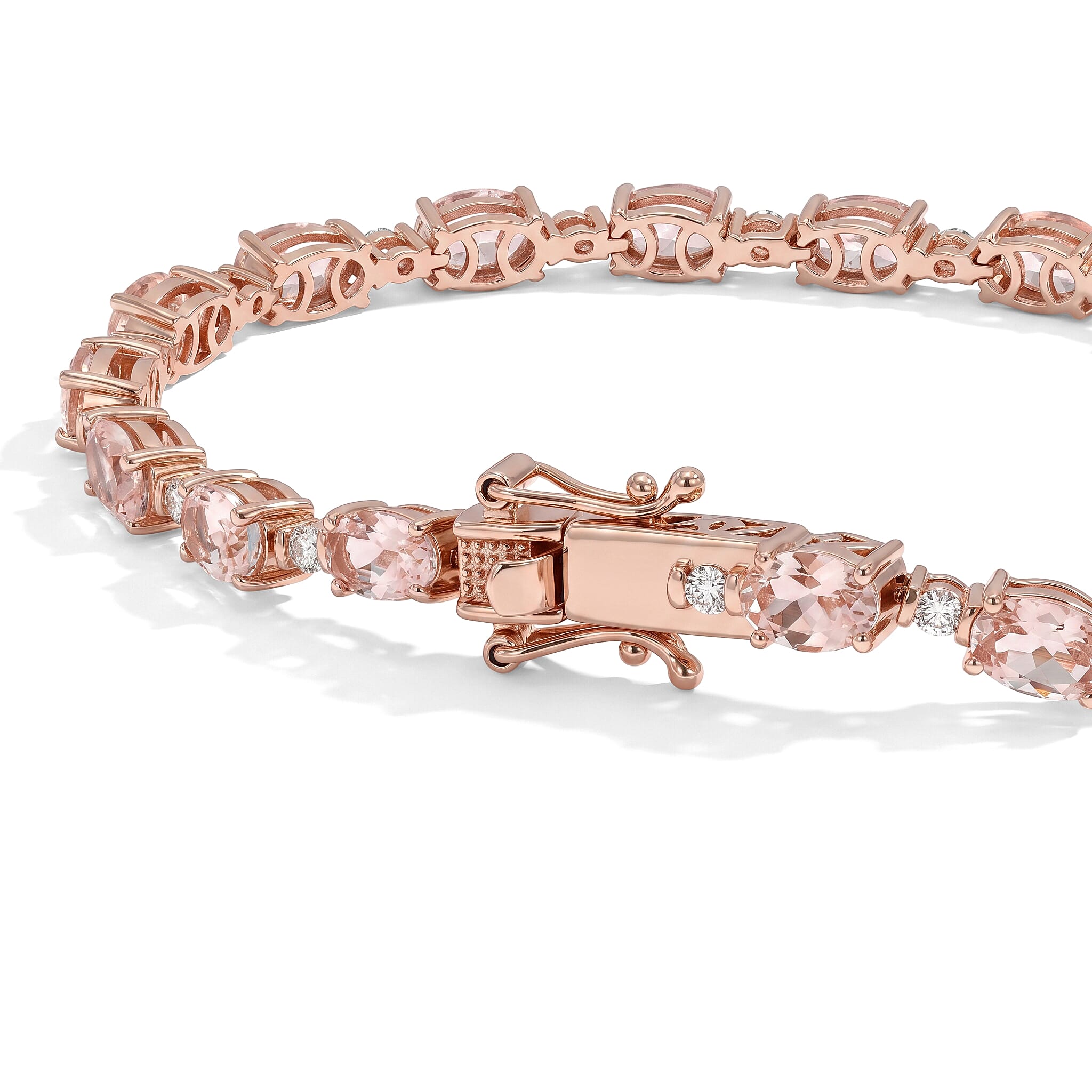 Premium Marropino Morganite and Luxuriant Lab Grown Diamond G-H SI 8.40 ctw Bracelet in 18K Vermeil Rose Gold Over Sterling Silver (7.25 In)