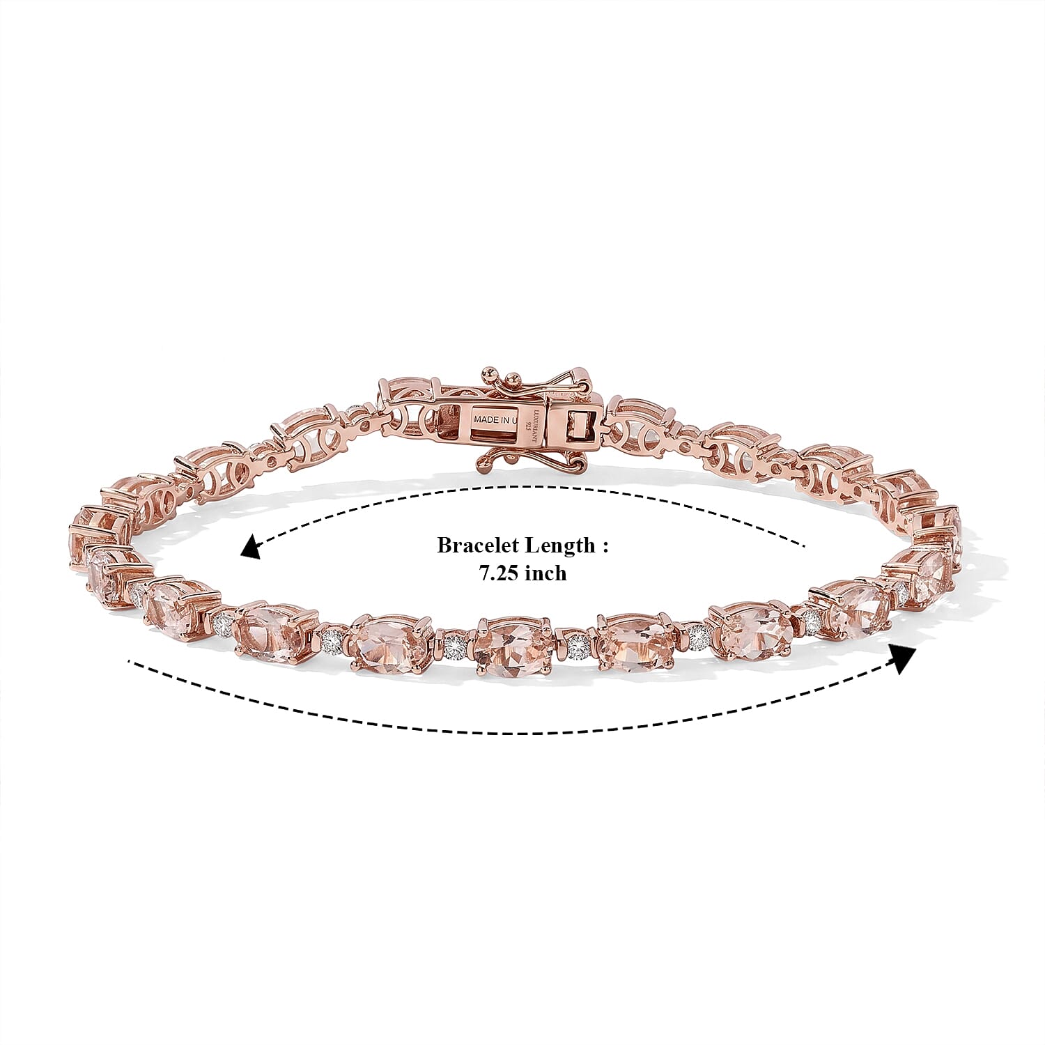 Premium Marropino Morganite and Luxuriant Lab Grown Diamond G-H SI 8.40 ctw Bracelet in 18K Vermeil Rose Gold Over Sterling Silver (7.25 In)