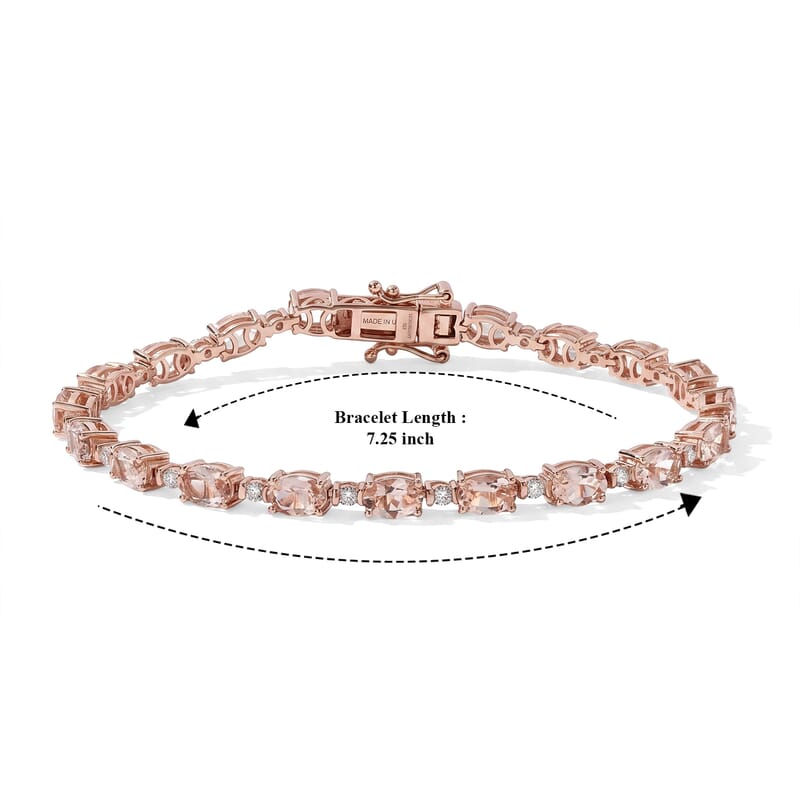 Premium Marropino Morganite and Luxuriant Lab Grown Diamond G-H SI 8.40 ctw Bracelet in 18K Vermeil Rose Gold Over Sterling Silver (7.25 In)
