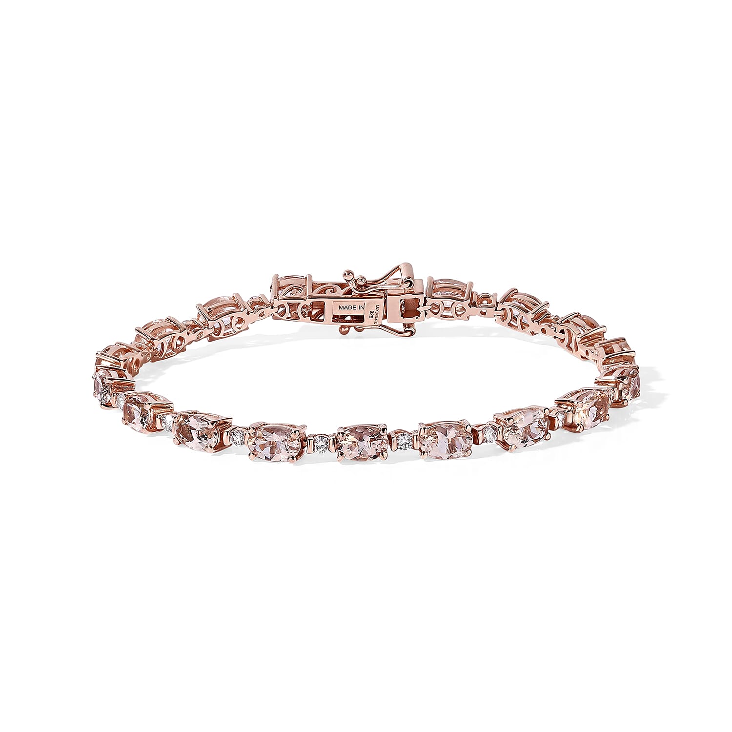 Premium Marropino Morganite, Luxuriant Lab Grown Diamond G-H SI 7.50 ctw Rose Rhythm Bracelet in 18K Vermeil Rose Gold Over Sterling Silver (6.50 In)