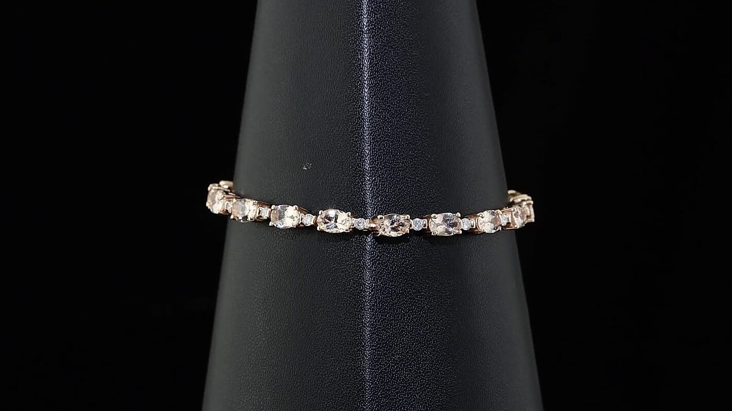 Premium Marropino Morganite, Luxuriant Lab Grown Diamond G-H SI 7.50 ctw Bracelet in 18K Vermeil Rose Gold Over Sterling Silver (6.50 In)