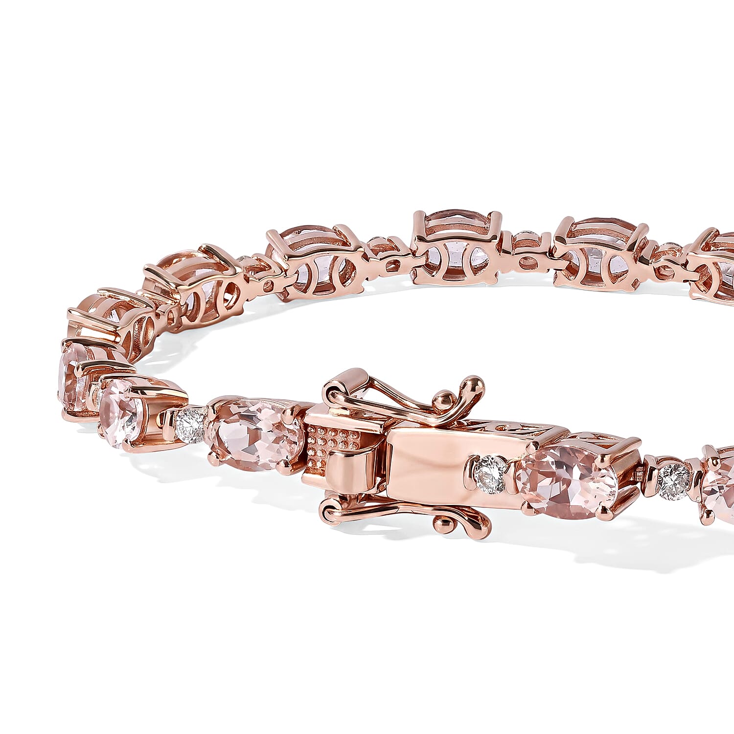 Premium Marropino Morganite, Luxuriant Lab Grown Diamond G-H SI 7.50 ctw Rose Rhythm Bracelet in 18K Vermeil Rose Gold Over Sterling Silver (6.50 In)